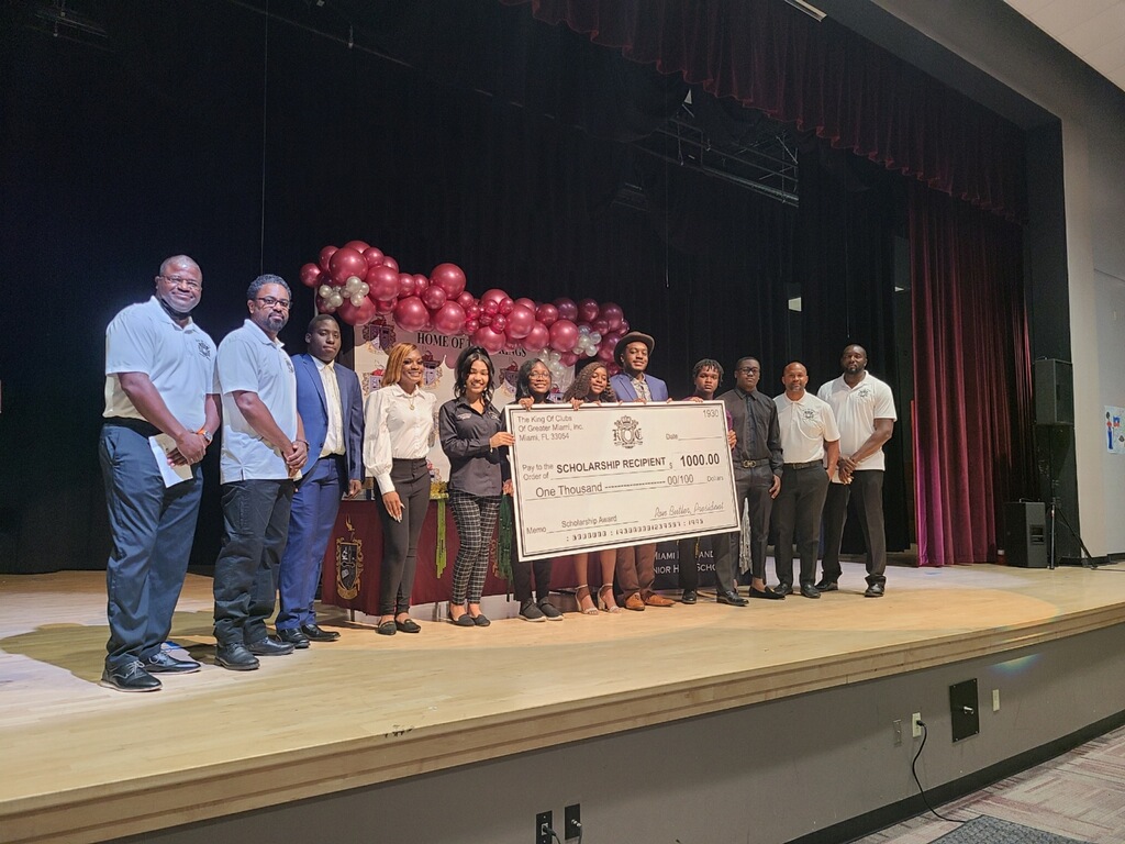King of Clubs of Greater Miami scholarship award ceremony with recipients and members